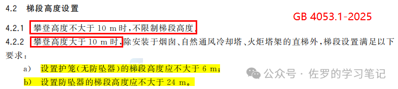 GB 4053.1-2025《固定式金属梯及平台安全要求 第1部分：直梯》详解，直梯什么时候装护笼，什么时候装防坠器，自闭门怎么装